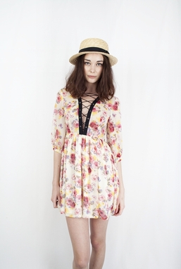 ANNIE - MULTI COLOUR FLOWER BLOOM ON IVORY DRESS