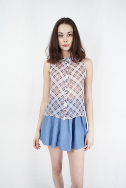ELISE - BLUE AND RED PLAID TOP