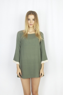 CORINNE - GREEN DOT VISCOSE DRESS