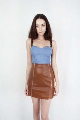 DONNA - LIGHT BLUE DENIM WITH BLACK LEATHER TOP