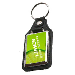 MD-40 Faux Leather Wide Oblong Metal Medallion Insert Printed Keyrings