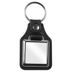MD-10 Faux Blank Leather Square Metal Medallion Insert Keyrings
