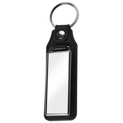 MD-18 Blank Faux Leather Oblong Metal Medallion Insert Keyrings