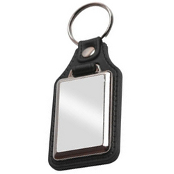 MD-40 Blank Faux Leather Wide Oblong Metal Medallion Insert Keyrings