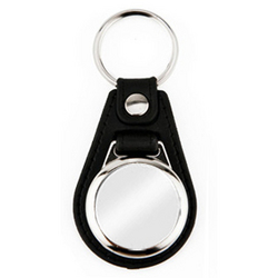 MD-25 Blank Faux Leather Metal Medallion Round Insert Keyrings