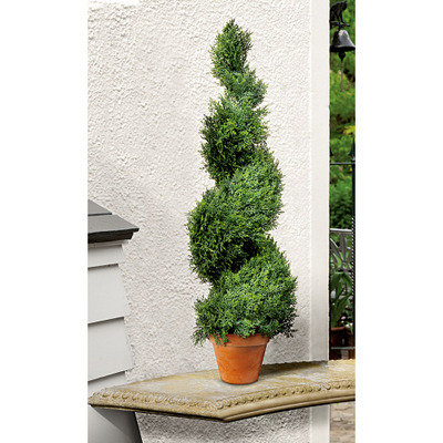 Artificial Topiary Cypress Swirl In Border Pot 32 / 80cm tall
