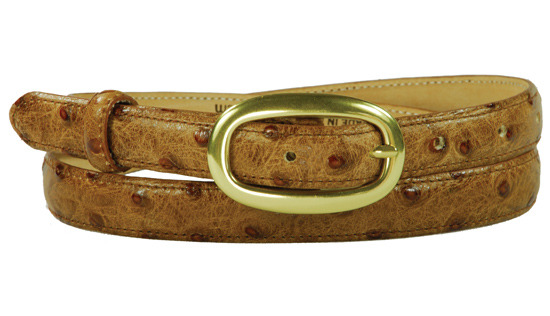 Tan ostrich skinny belt