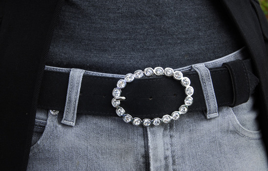 white oval diamante belt buckle