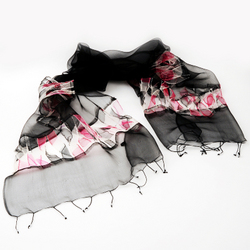Silk Black & Cerise Silk Shawl