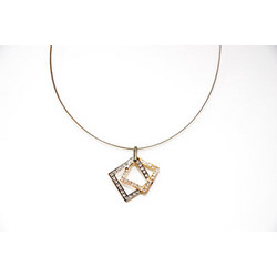Silver & Gold Crystal Pendant Necklace JS09