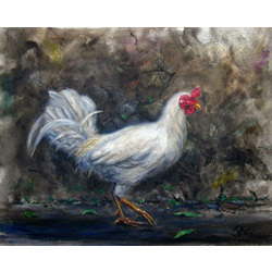 white rooster, oil on canvas, 2011, 16x20 inch, jonathan gladding&copy;