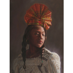 petulah with the fan hat, oil on linin, 2009, 24x18 inch, jonathan gladding&copy;