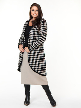Houndstooth Long Plus Size Cardigan