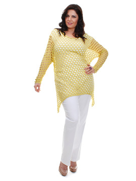 Yellow Batwing Fishnet Hole Top