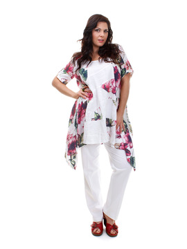 Fuchsia and White Linen Tunic
