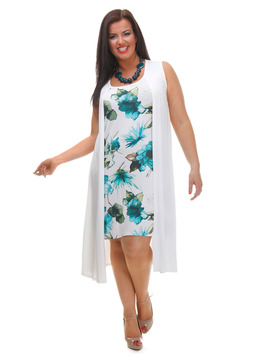 Turquoise & White Floral Print Dress